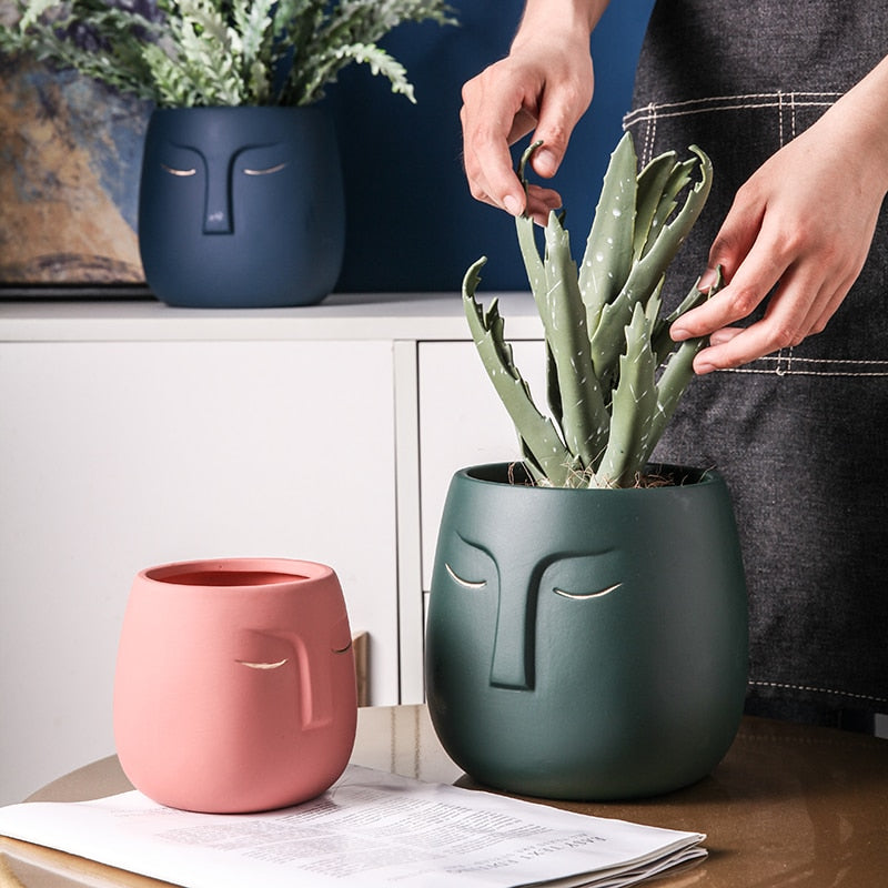 Cache pot Céramique Visage Déco-exotique.fr