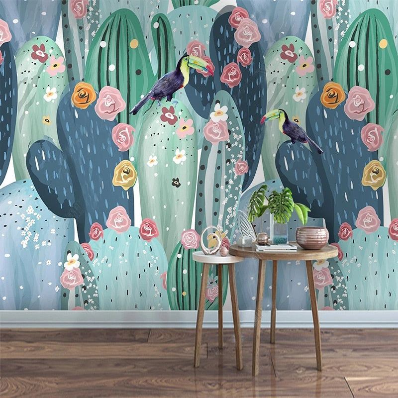 Papier peint Tropical Cactus et Toucan Déco-exotique.fr