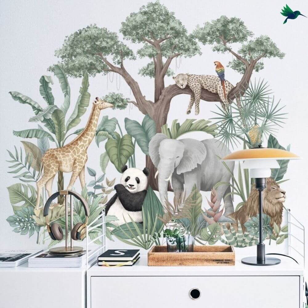Stickers Muraux XXL Animaux Safari Grandora - Décoration Murale Autocollante Girafe Et Animaux