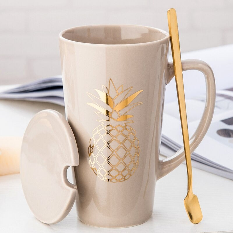 Tasse avec couvercle et cuillère - motif Exotique