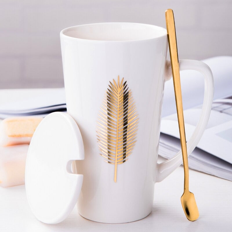 Tasse avec couvercle et cuillère - Feuille de Palmier Déco-exotique.fr