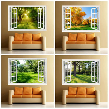 Stickers Trompe l'oeil Fenêtre sur jardin-Déco Exotique