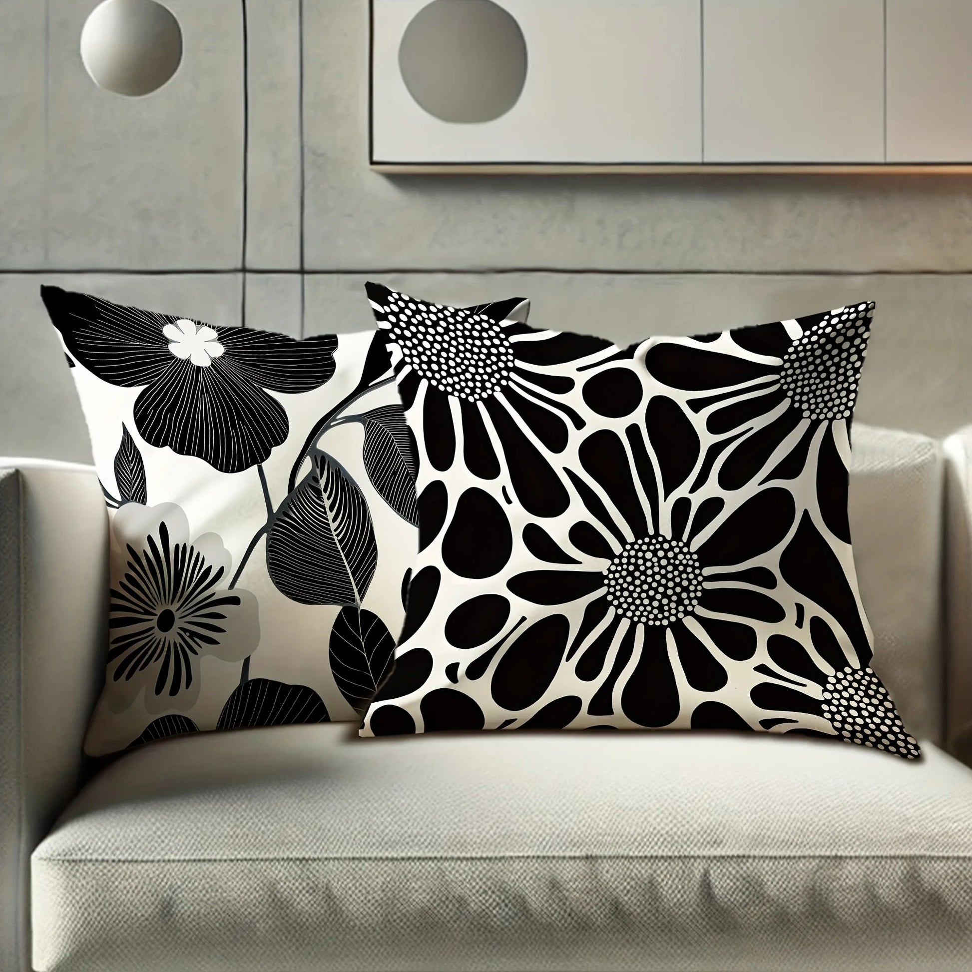 Coussin Feuillage Noir et Blanc