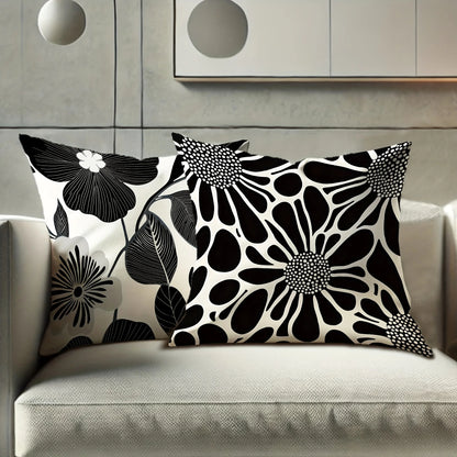 Coussin Feuillage Noir et Blanc