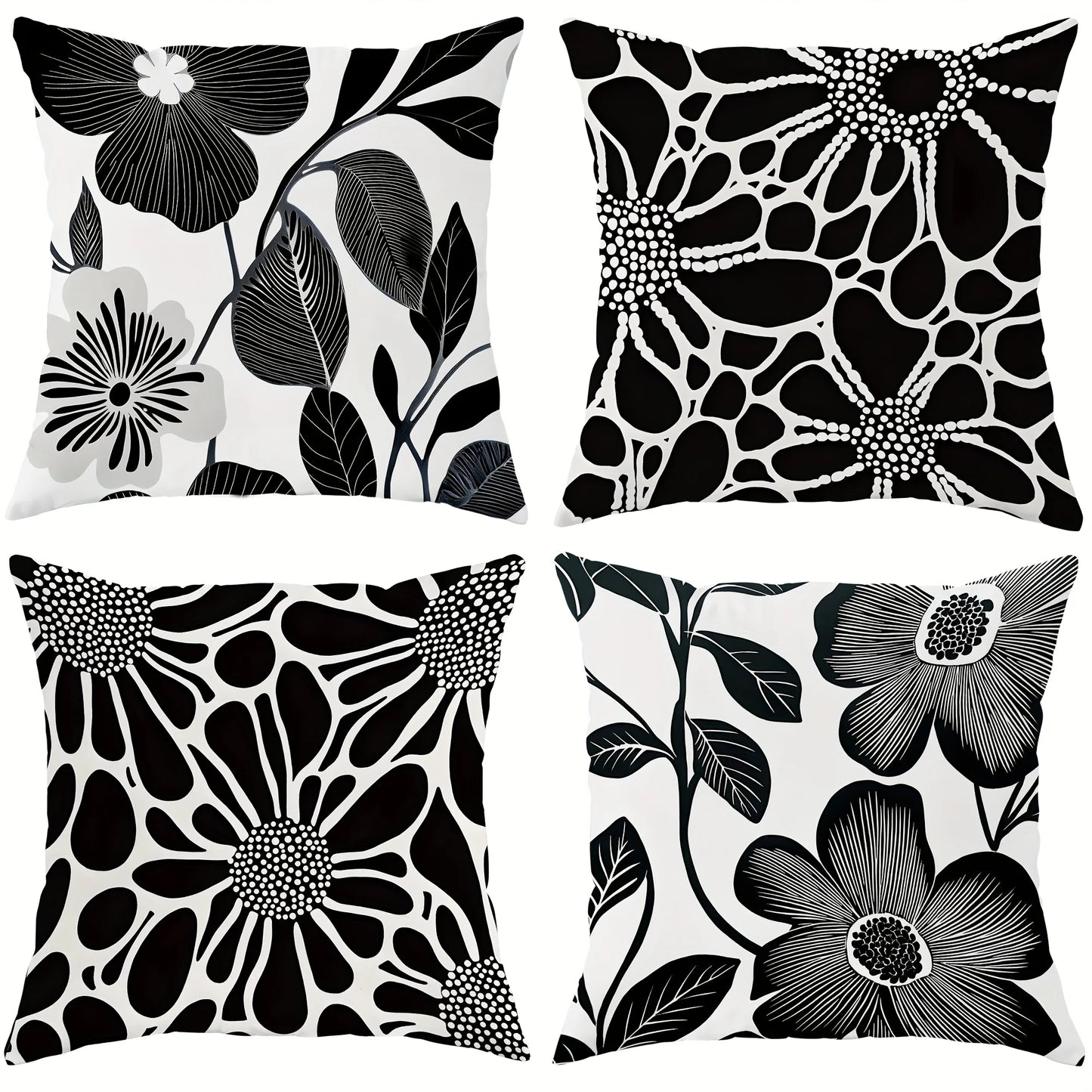 Coussin Feuillage Noir et Blanc