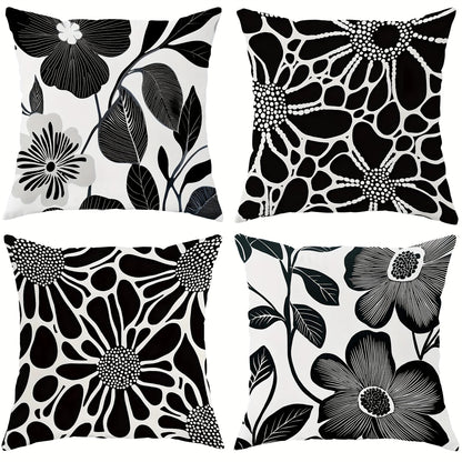 Coussin Feuillage Noir et Blanc