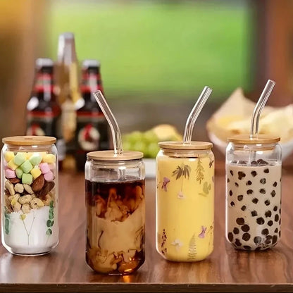 Gobelet en Verre avec Couvercle et Paille-Déco Exotique