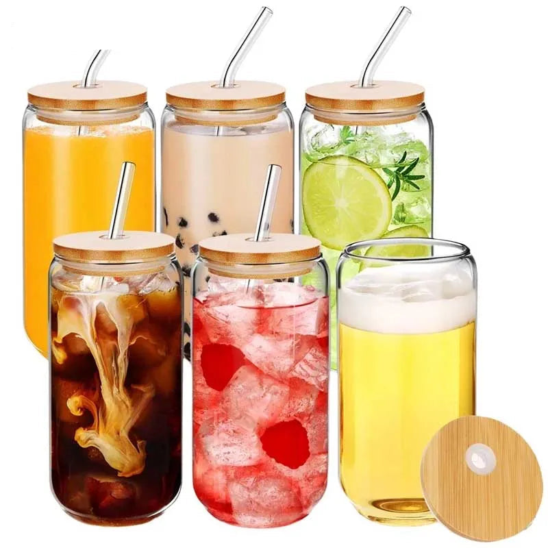 Gobelet en Verre avec Couvercle et Paille-Déco Exotique