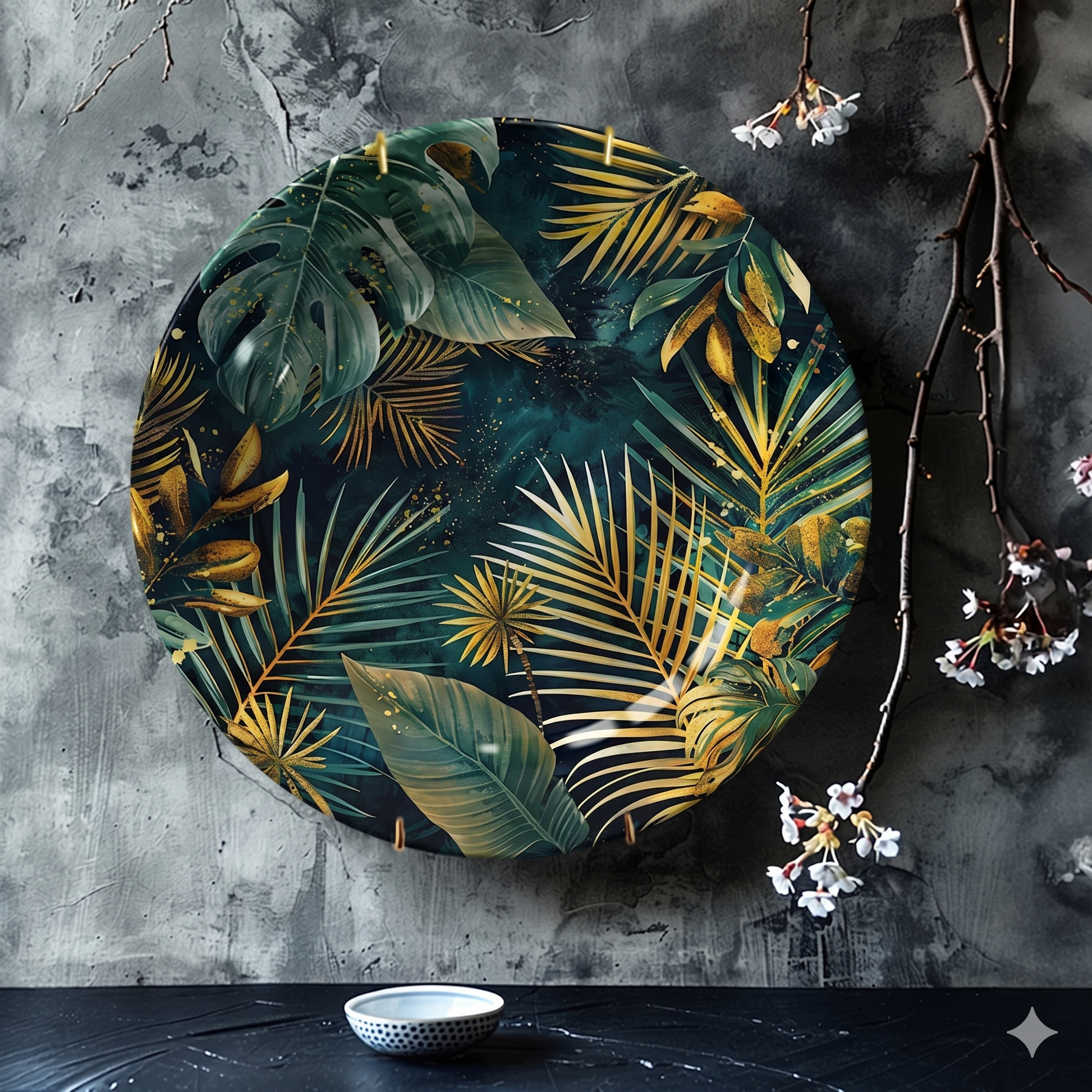 Assiette Décorative Murale Motif Feuilles Tropicales-Déco Exotique