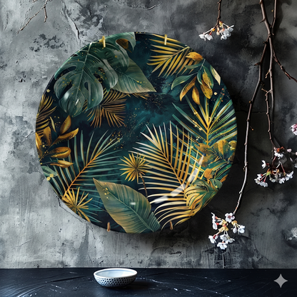 Assiette Décorative Murale Motif Feuilles Tropicales-Déco Exotique