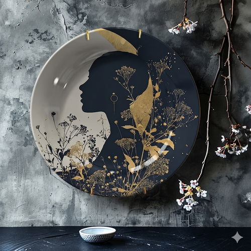 Assiette Décorative Murale Motif Silhouette Femme-Déco Exotique
