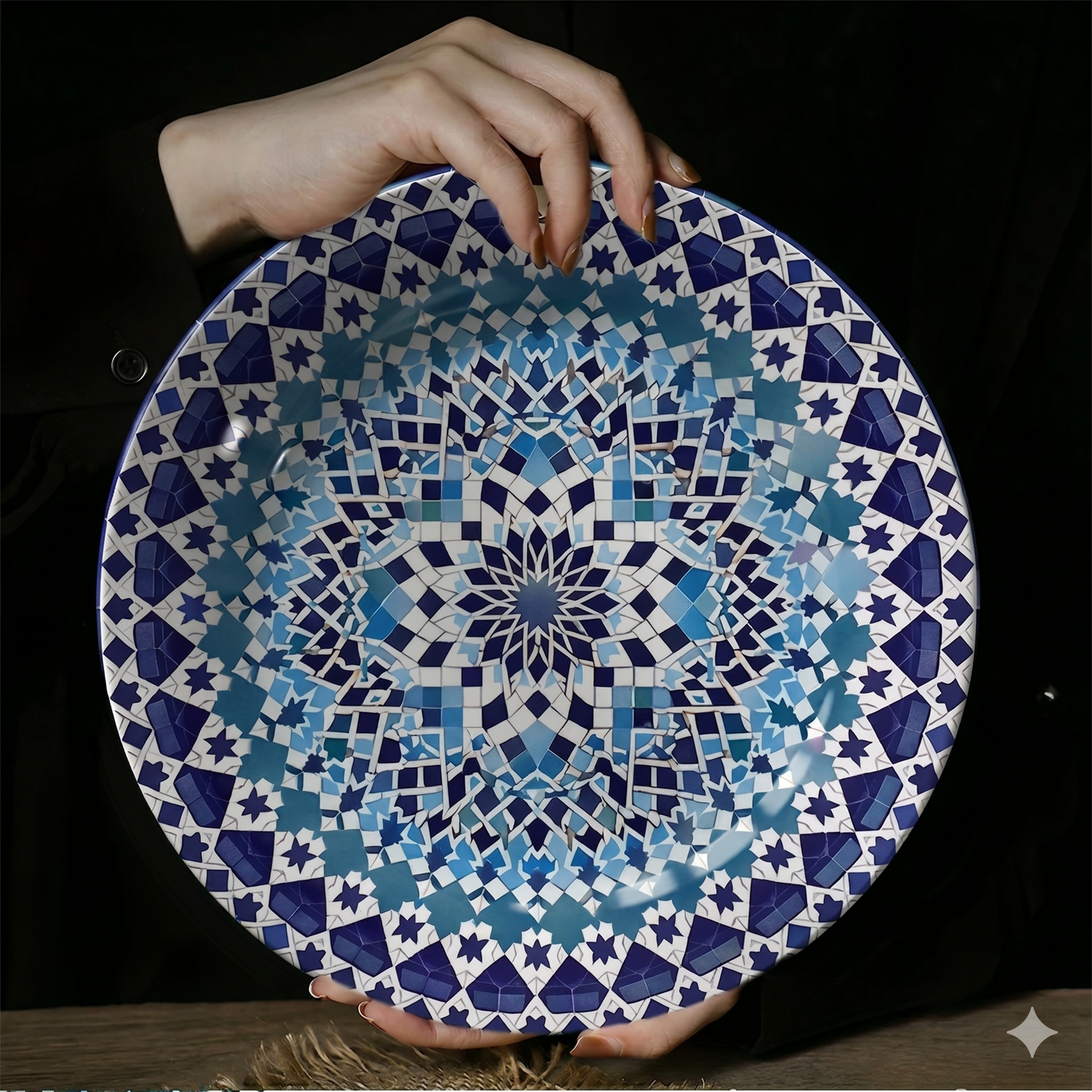 Assiette Murale Mosaïque Bleue-Déco Exotique