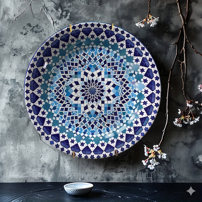 Assiette Murale Mosaïque Bleue-Déco Exotique