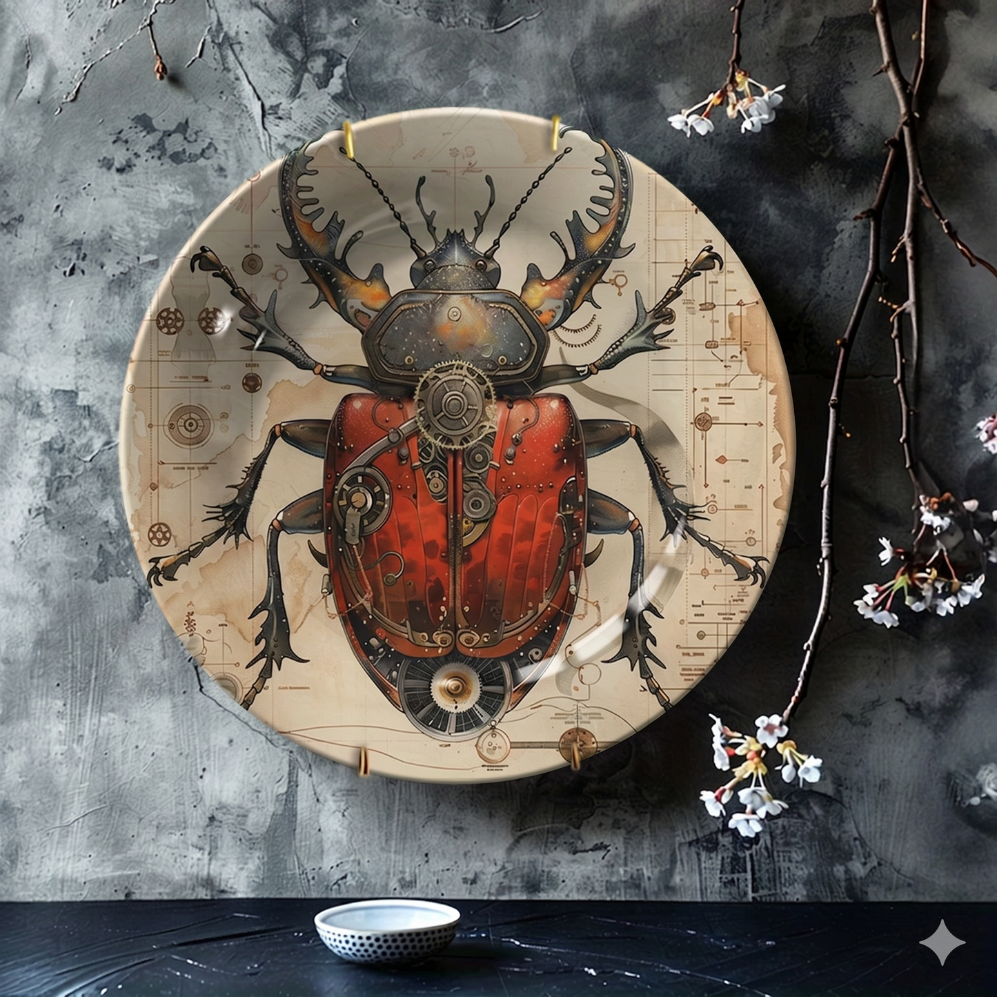 Assiette Murale Motif Insecte Mécanique-Déco Exotique