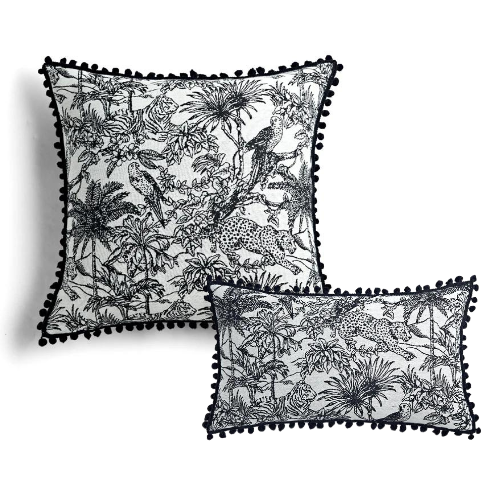 Coussin Jungle Chic Noir et Blanc Déco-exotique.fr