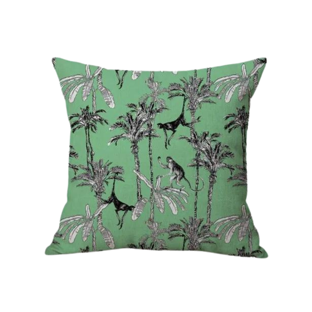 Coussin Jungle Vert Palmier et Singe Déco-exotique.fr