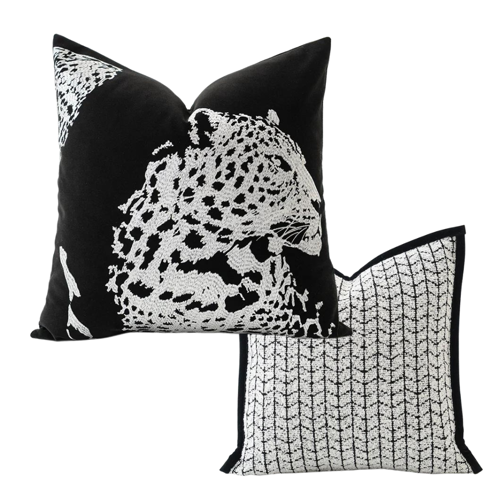 Coussin Léopard Noir et Blanc Déco-exotique.fr