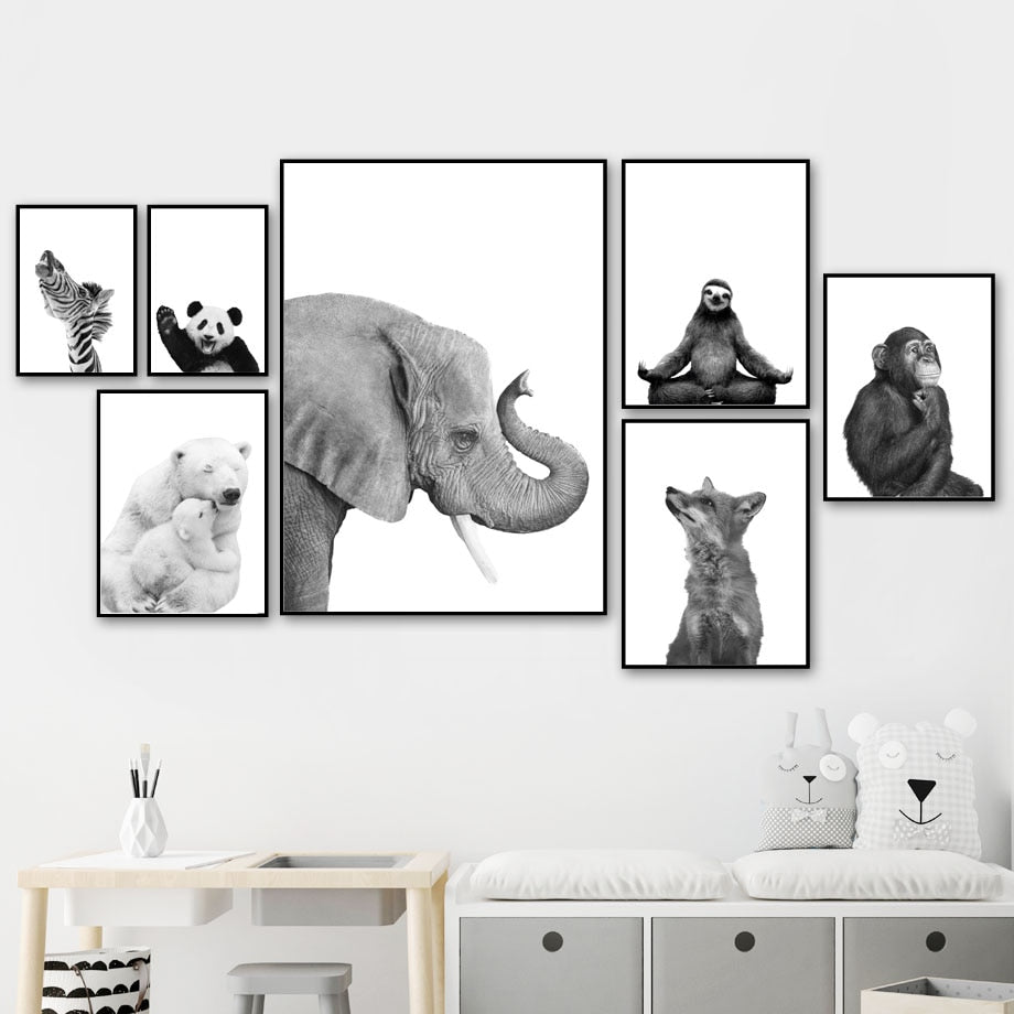 Affiche Animaux Noir et Blanc Enfant Déco-exotique.fr