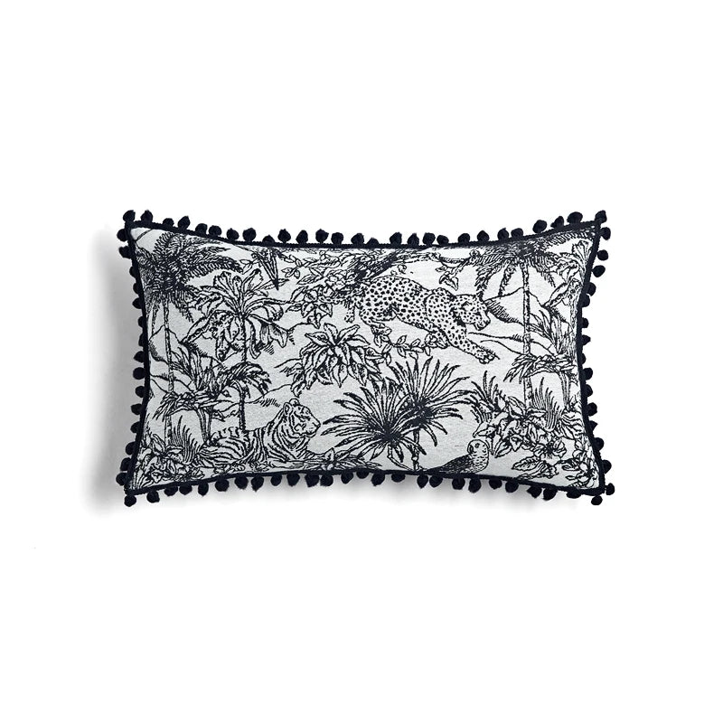 Coussin Jungle Chic Noir et Blanc Déco-exotique.fr