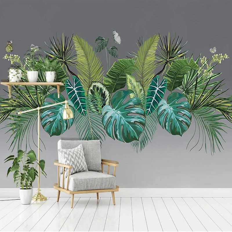 Papier peint Tropical Gris et Vert Déco-exotique.fr