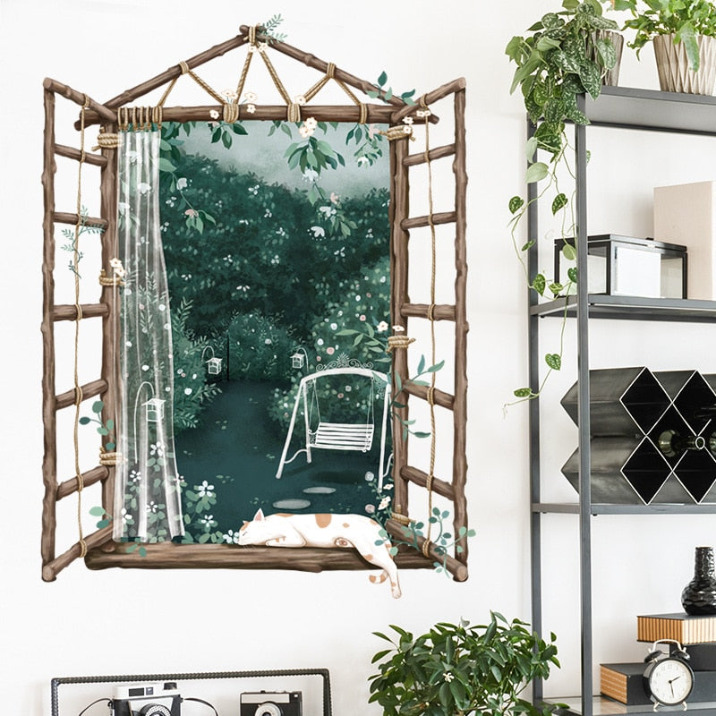 Stickers Trompe l'oeil Fenêtre sur jardin Déco-exotique.fr