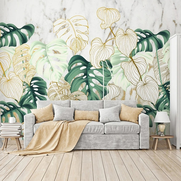 Papier Peint Jungle et Tropical <br/> Vert Emeraude et Or