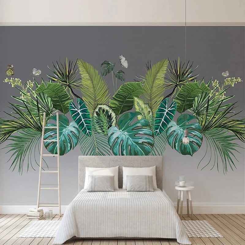 Papier peint Tropical Gris et Vert Déco-exotique.fr