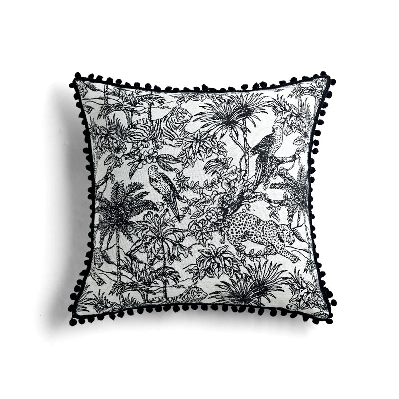 Coussin Jungle Chic Noir et Blanc Déco-exotique.fr