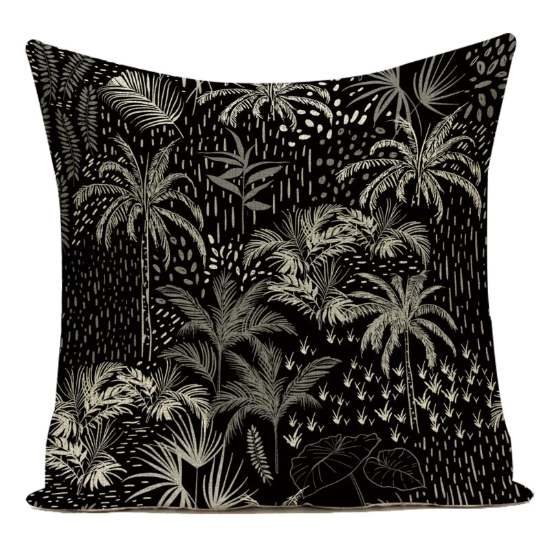 Coussin Jungle Noir Palmier Déco-exotique.fr