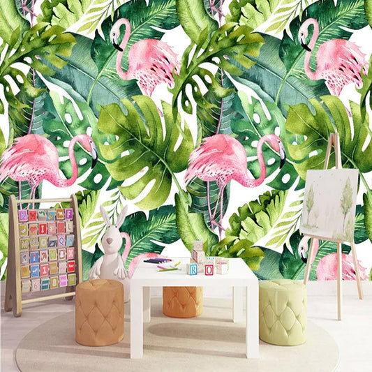 Papier peint Tropical Feuillage et Flamant Rose Déco-exotique.fr