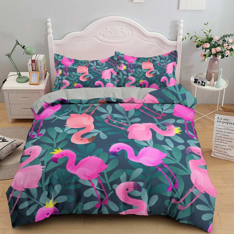 Housse de couette Tropical imprimé Flamant Rose Déco-exotique.fr