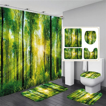 Rideau de douche Jungle Ensoleillée et Tapis-Déco Exotique