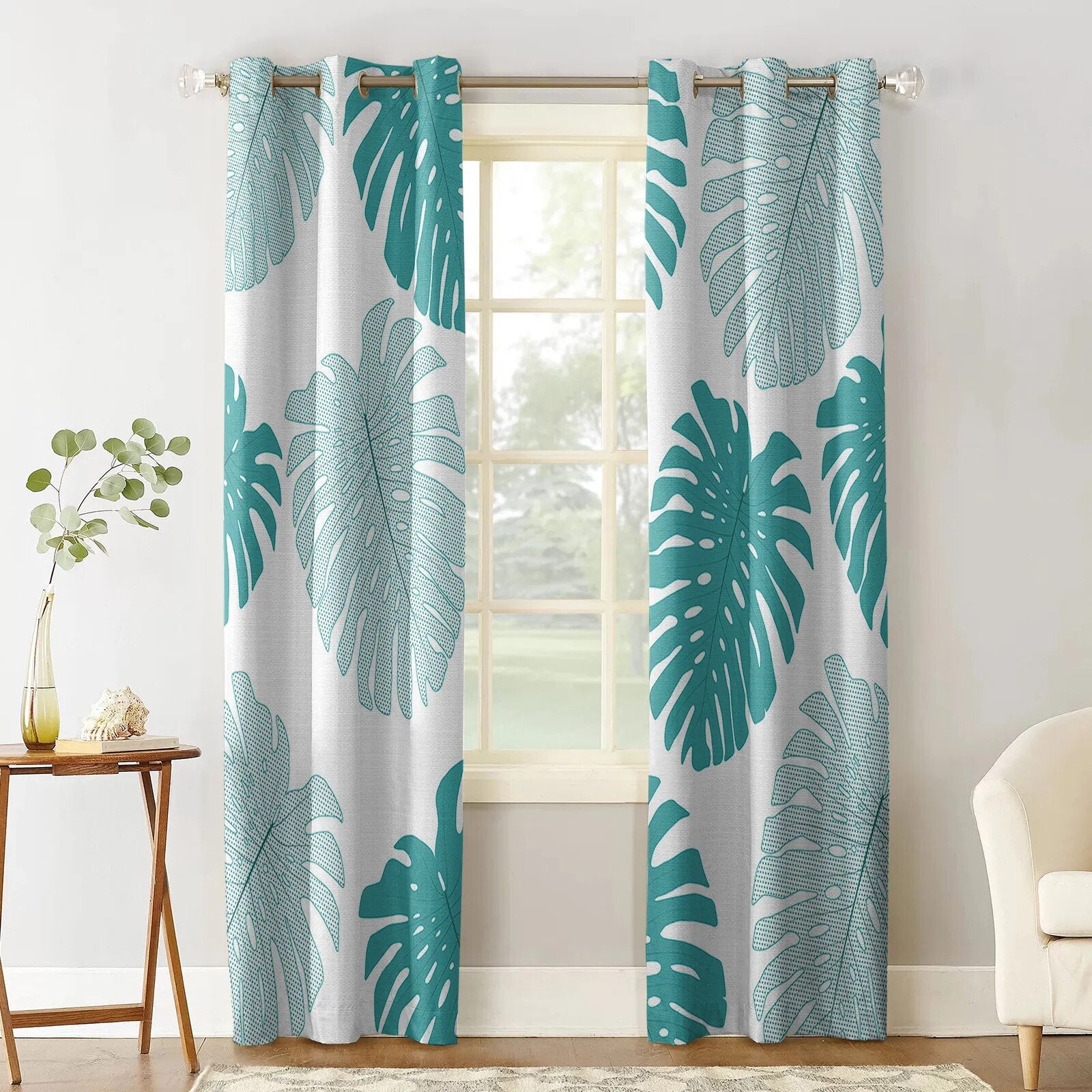 Rideau Tropical Monstera Bleu Déco-exotique.fr