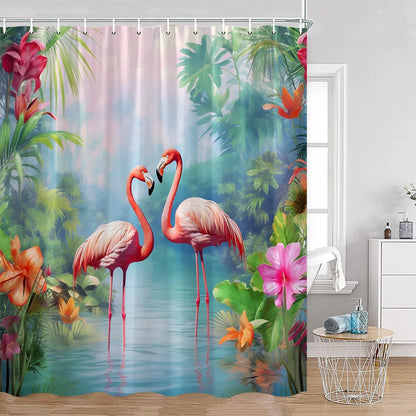 Rideau de douche Flamant Rose Paysage Tropical
