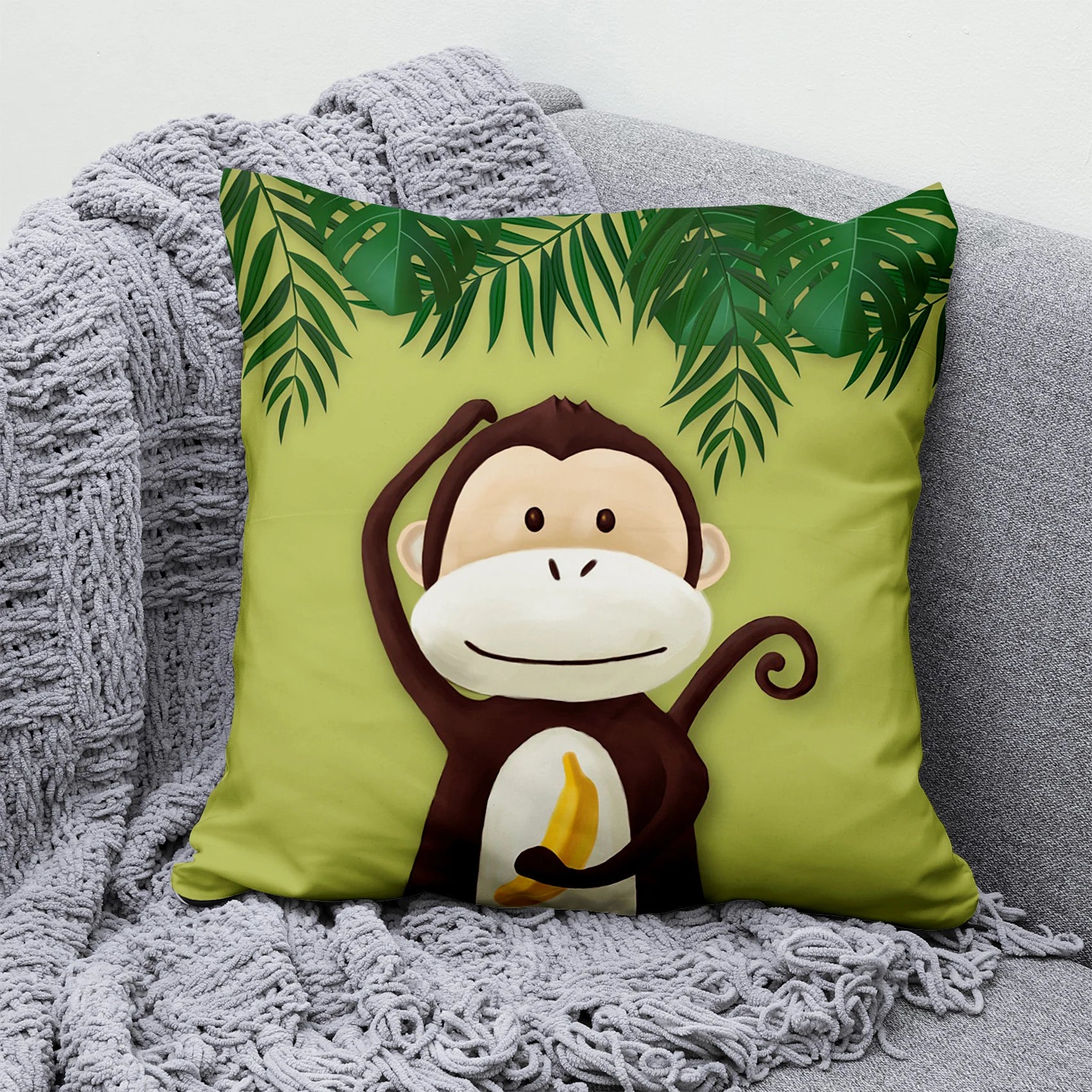 Coussin Jungle Animaux Enfant Vert Déco-exotique.fr