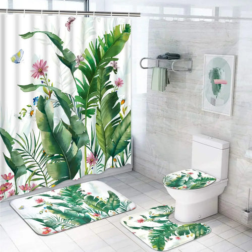 Ensemble Rideau de douche Tropical et Tapis