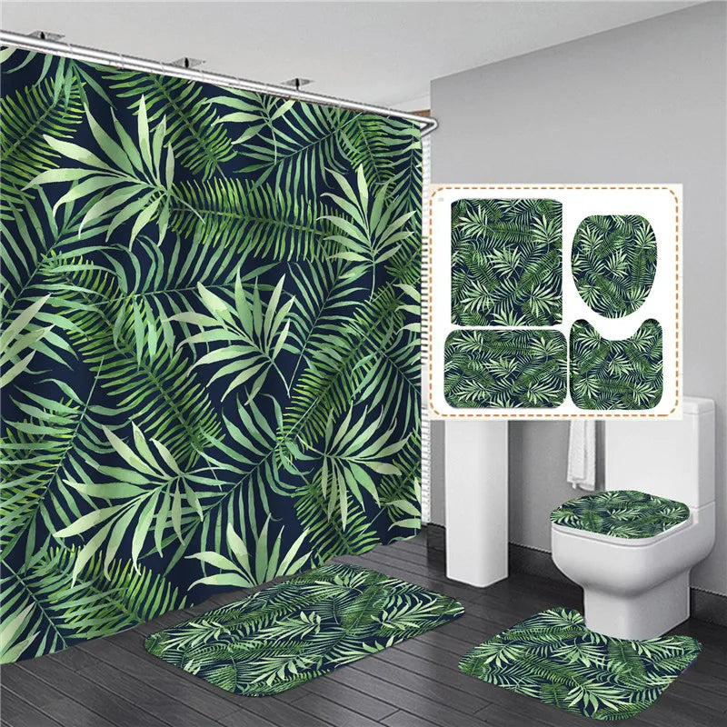 Ensemble Rideau de Douche Jungle Feuillage-Déco Exotique