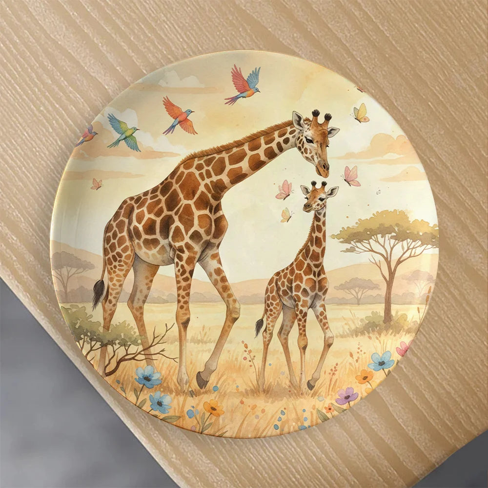 Assiette Décorative Murale Motif Girafes et Savane-Déco Exotique