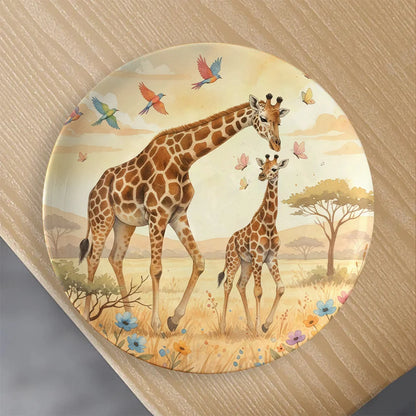 Assiette Décorative Murale Motif Girafes et Savane-Déco Exotique