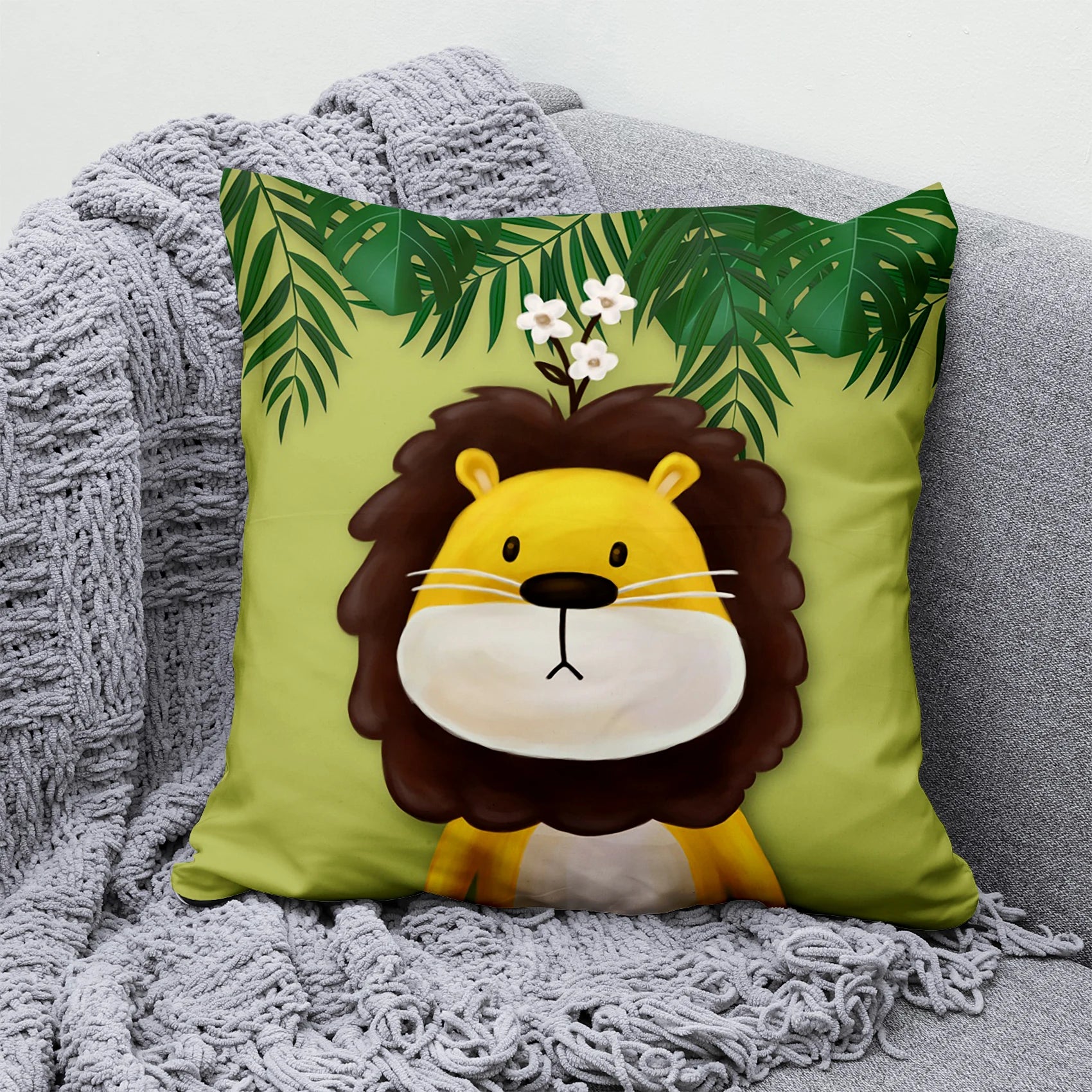 Coussin Jungle Animaux Enfant Vert Déco-exotique.fr