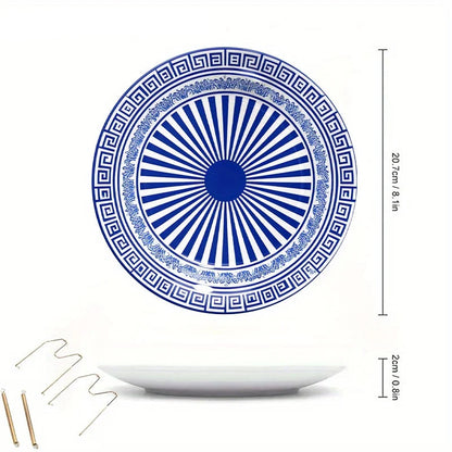 Assiette Décorative Motif Grec Bleu et Blanc-Déco Exotique