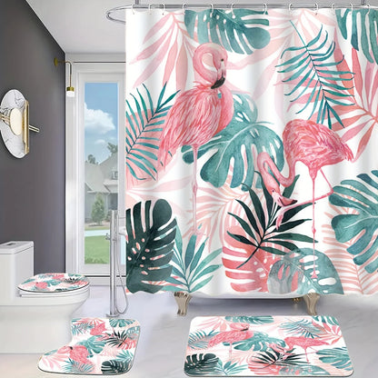 Rideau de Douche Flamant Rose et Tapis-Déco Exotique