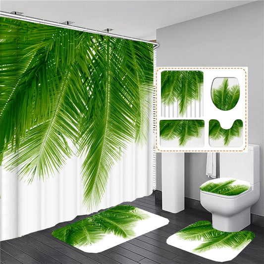 Rideau de douche Feuille Palmier et Tapis-Déco Exotique