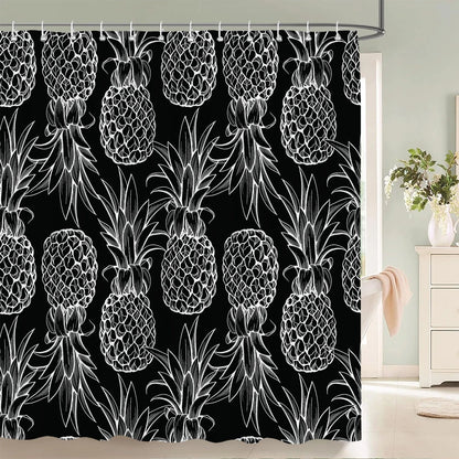 Rideau de Douche Ananas Noir et Blanc-Déco Exotique