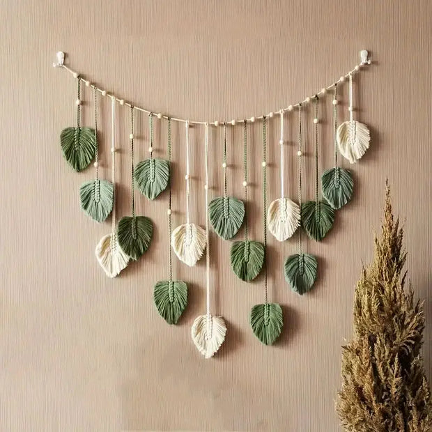 Macramé Mural Feuille Verte Déco-exotique.fr