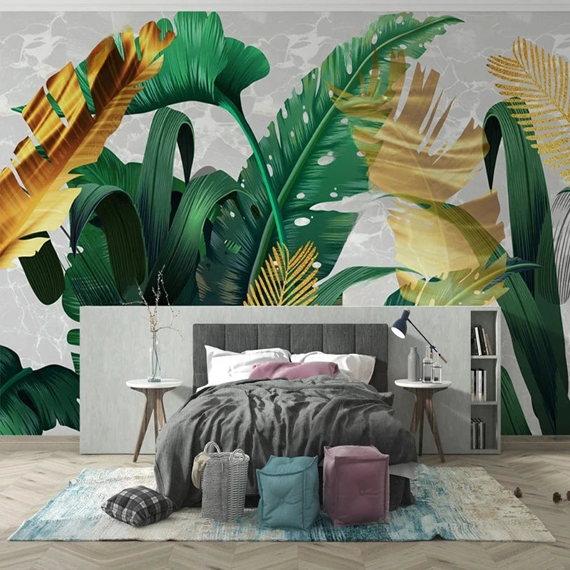 Papier Peint Jungle Vert et Doré Déco-exotique.fr