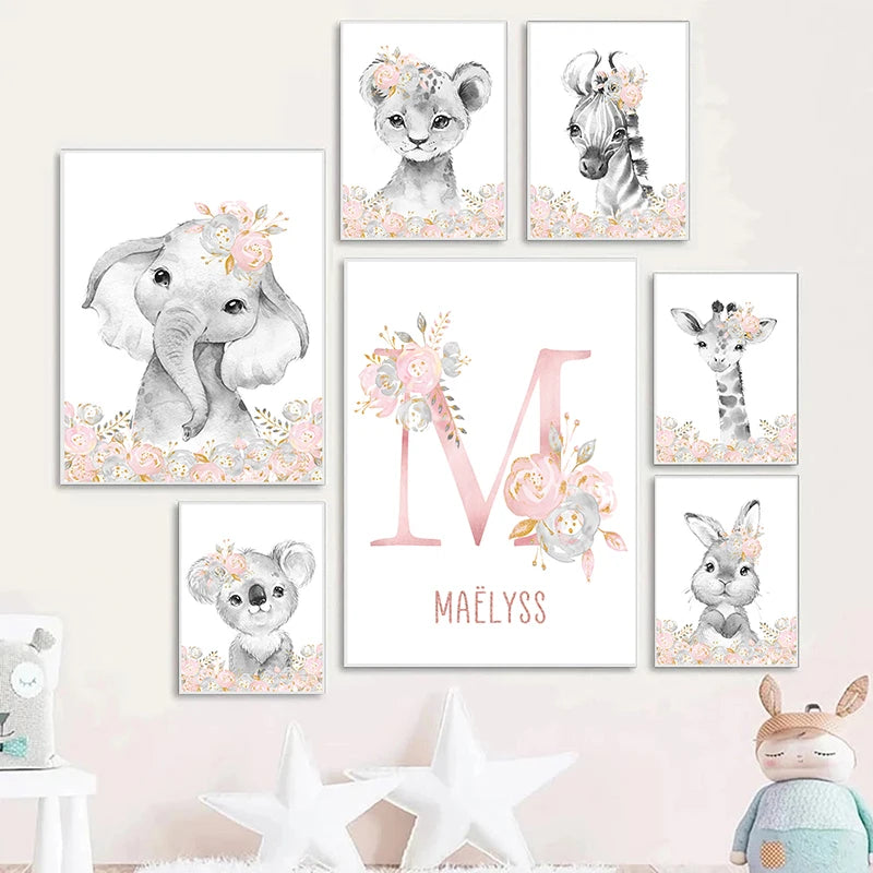 Poster Safari Bébé Rose Personnalisable Déco-exotique.fr