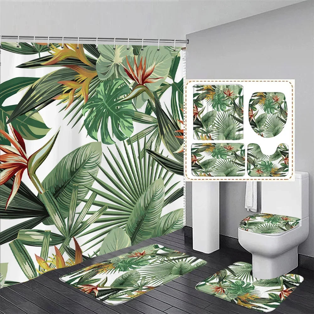 Rideau de douche Tropical Fleurs Oiseau du Paradis-Déco Exotique