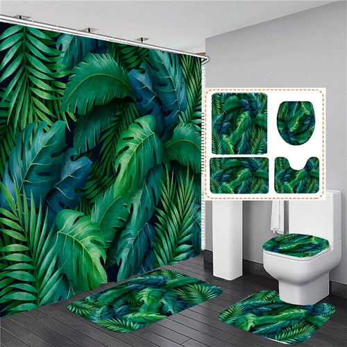 Rideau de douche Feuillage Jungle et Tapis-Déco Exotique