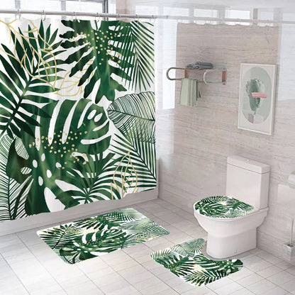 Rideau de douche Jungle Feuillage Monstera et Tapis-Déco Exotique